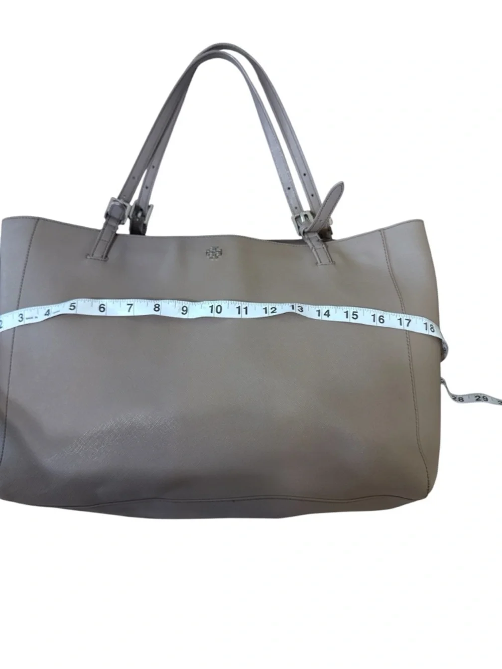 Tory Burch Taupe Saffiano Leather Double-Handle Tote